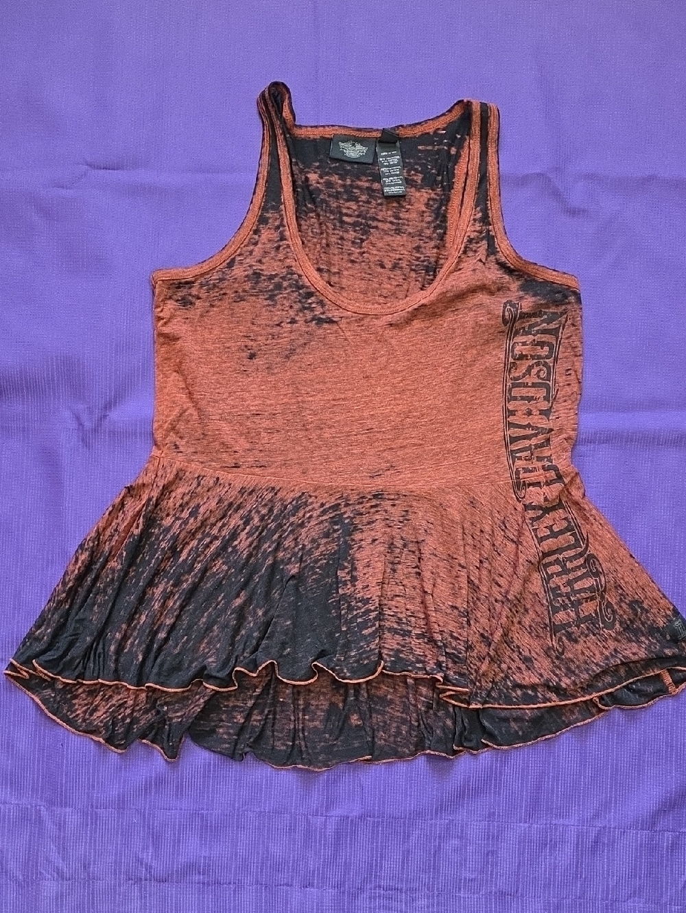 Harley-Davidson Women's Orange and Black Burnout Peplum Tank